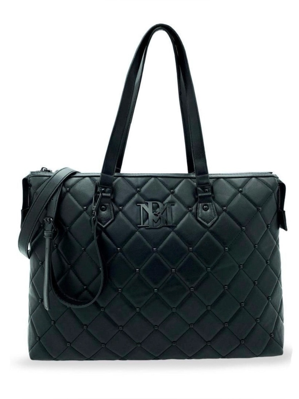 Quilted Badgley Mischka Black Tote Bag with Monogram Accent